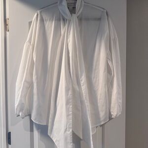 Anthropologie White Dress Shirt with Tie Detail